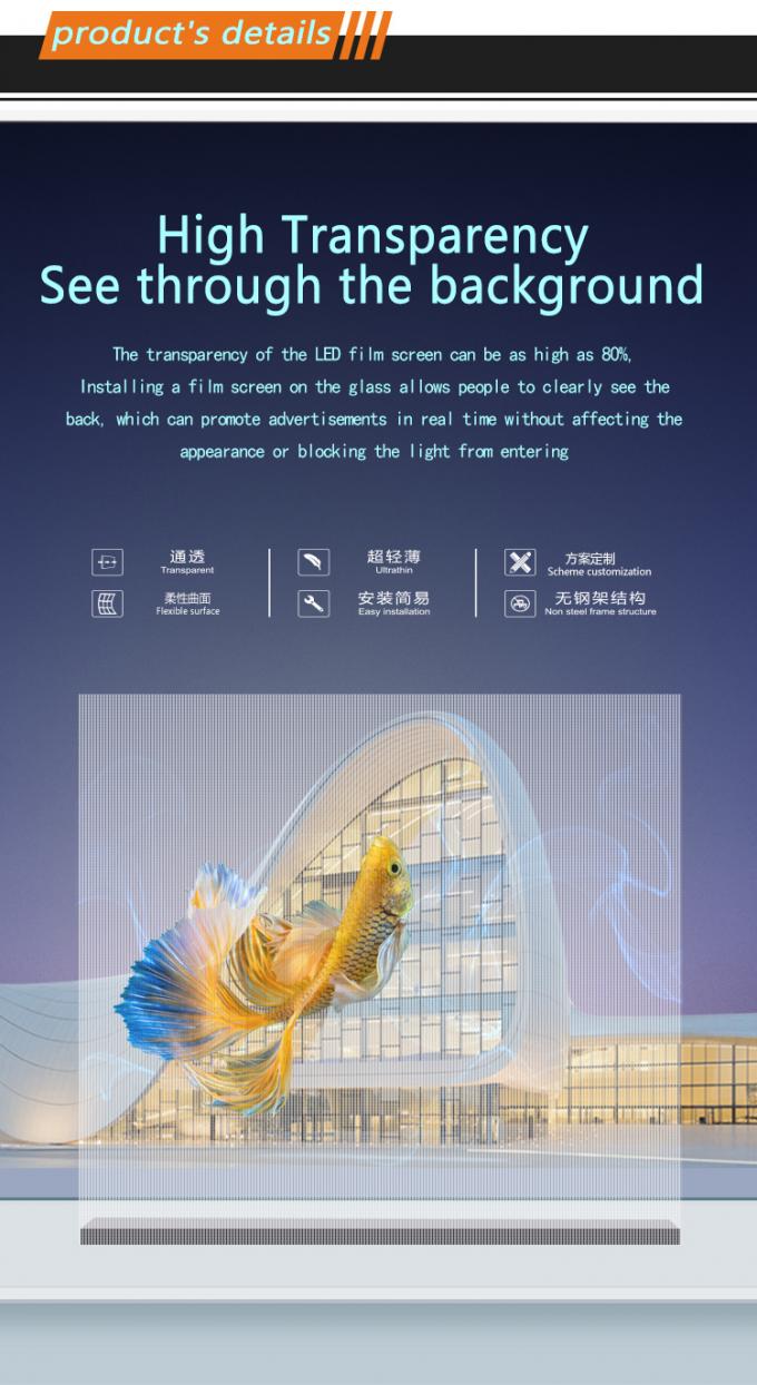 P20 P30 P40 LEDフィルムスクリーン 巨大なガラスカーテン壁広告ディスプレイ 0